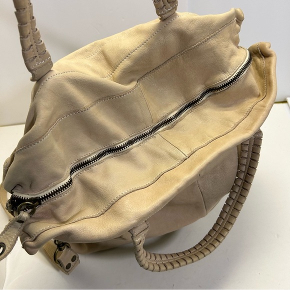 Errelleventidue Beige Italian Leather Handbag Tote Floral Print Studs Large - Picture 4 of 13